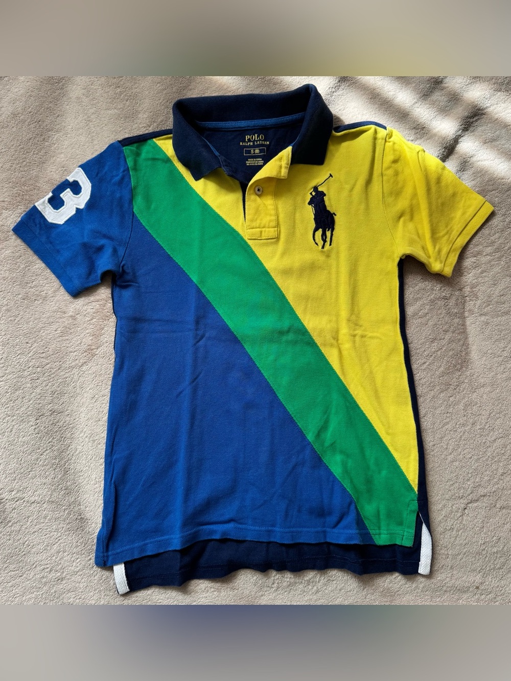 Polo by Ralph Lauren Blue, Yellow & Green Diagonal Stripe Polo